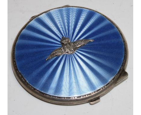 A George V silver and enamel compact, applied with RAF insignia, Birmingham 1938 