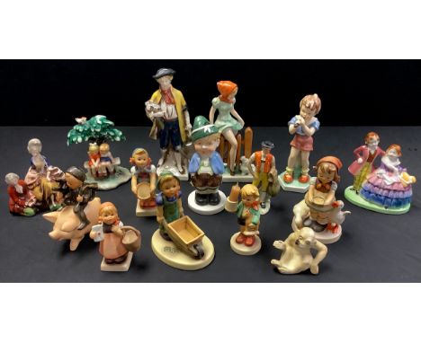 A Goebel model of a comical monkey with a spider on his face; other Hummel figures, similar German figures, some early pieces