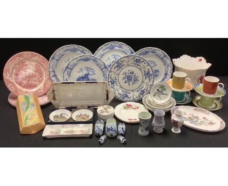 A Wedgwood Susie Cooper Desgin coffee set for four; Royal Crown Derby blue and white; a Denby vase; Staffordshire blue and wh