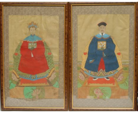 Chinese SchoolA pair of scroll paintings, Ancestor Portraitswatercolour and gouache, 74cm x 44cm 
