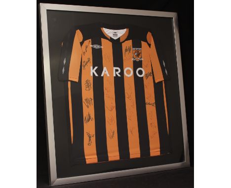 Sport, Football - a Hull City A.F.C. 'The Tigers' Umbro XL size signed football shirt, bearing twenty seven signatures, frame