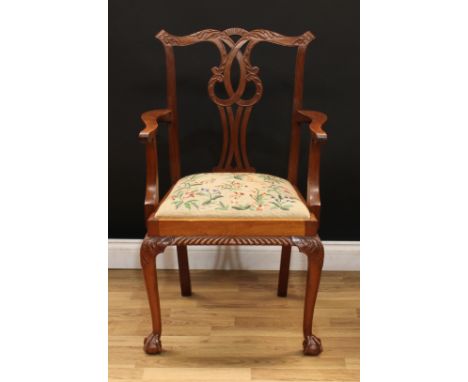 A Chippendale Revival mahogany open armchair 