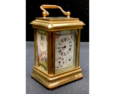 A reproduction miniature carriage clock, painted in the French manner, 7.5cm high 