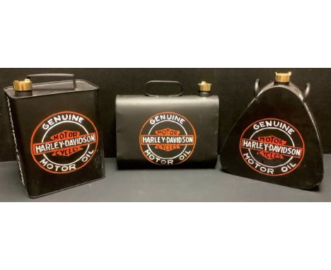 Automobilia - a set of three reproduction Harley Davidson motor oil cans 