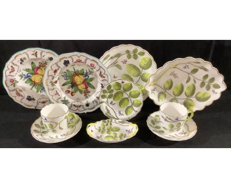 A Royal Worcester part set, reproduction of the Blind Earl pattern, comprising pair of teacups and saucers, oval dessert dish