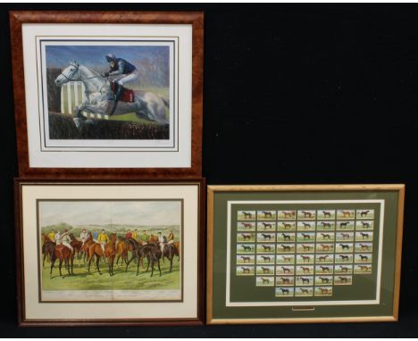 After John Sturgess, Derby Heroes of the Last Ten Years, horses of the 1880s, print, 33cm x 50cm; equestrian cigarette cards,