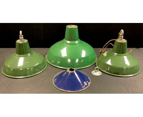 A green enamel light fitting; three others similar (4) 