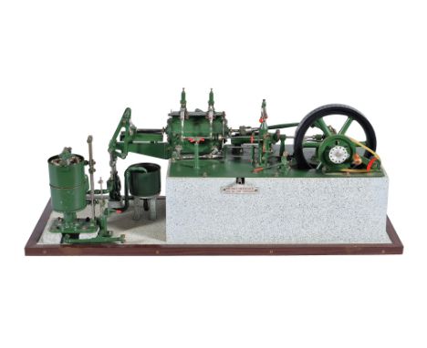  A rare exhibition model of a Corliss horizontal mill engine,   the open crank with brass oiler cups, cross-head guides, beve