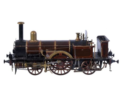  A rare 3 Â½ inch gauge historic model of a live steam 2-2-2 locomotive,   having multi-tube boiler, no fire-grate or burner 