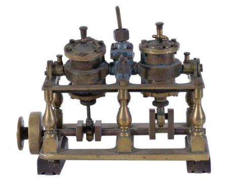  A late 19th Century model marine twin cylinder vertical oscillating screw engine,   the cylinders 1 inch bore by 1 Â¼ inch s