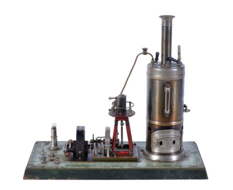  A rare early 20th Century Bing steam generating plant,   the vertical boiler being spirit fired with burner, water sight gla
