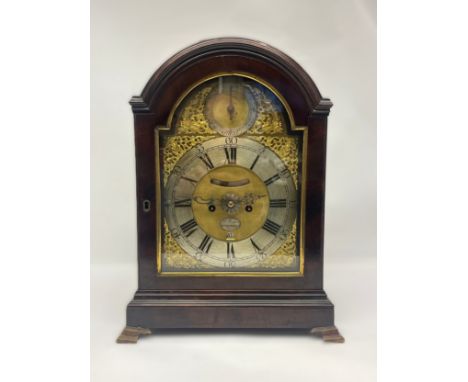 SIGNED G. RICHES, HALESWORTH: A George III flame mahogany striking, chiming and repeating bracket clock, brass arched dial wi