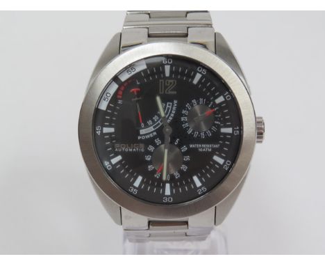 POLICE: A gentleman's Police automatic chronograph wristwatch with power reserve, black dial with outer track and two subsidi
