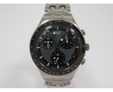 SWATCH: A gentleman's stainless steel cased Swatch Irony Chrono chronograph quartz wristwatch. Grey and black tone dial with 