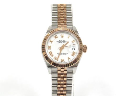 ROLEX: A ladies bi-metal steel and Everose Rolex Oyster Perpetual Datejust wristwatch on a Jubilee bracelet, white Roman dial