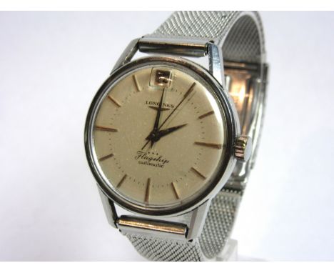 LONGINES: A stainless steel cased Longines Flagship automatic gentleman's wristwatch, silvered dial with gilt baton markers, 