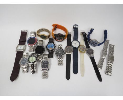 A mixed selection of wristwatches including Smart watches, Swatch, animal, Gino Milano, etc. and an Omega stainless steel str