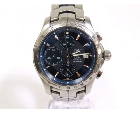 TAG HEUER: A gentleman's stainless steel cased Tag Heuer Link Calibre 16 automatic chronograph wristwatch, blue face with bez