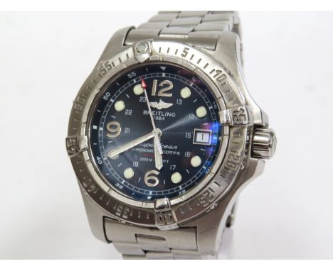 BREITLING: A gentleman's stainless steel Breitling SuperOcean automatic chronometer wristwatch, blue dial with Arabic numeral