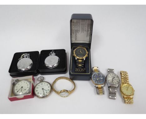 A group of wristwatches and pocket watches including Sekonda, Citron, Ingersoll, Zeon, etc. (9)