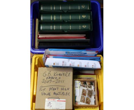 A good collection of Great Britain stamps, including three binders containing Leuchtturn loose leaves, including Penny Black,