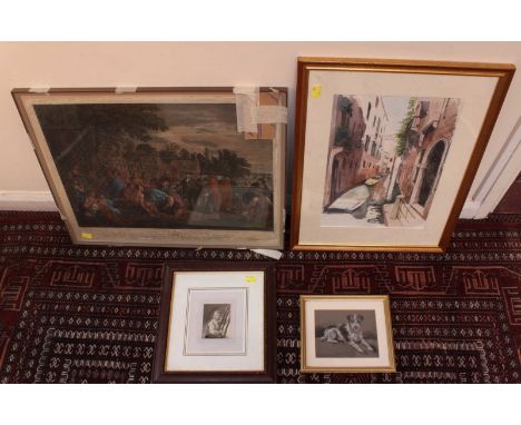 A selection of assorted coloured prints, pastels and watercolours including a Nora Howarth pastel, Russell Flint prints, a wa