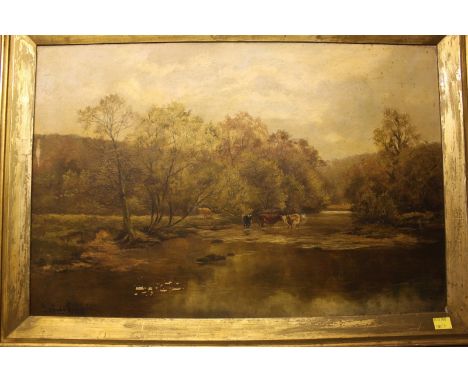 Getrude Lightfoot, (19th century), "The Derwent, nr Cromford, Derbyshire," cows watering in the river, signed, oil on canvas,