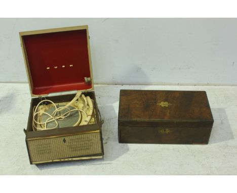 A 19th century brass-bound bur walnut folding writing slope, (for restoration), together with a Bush Type SRP-31 record playe