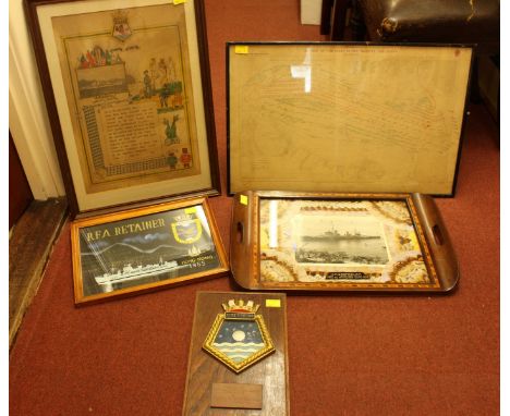 Various maritime related items including the 'Review of the fleet by her Majesty the Queen, 15th June, 1953,' a mounted ships
