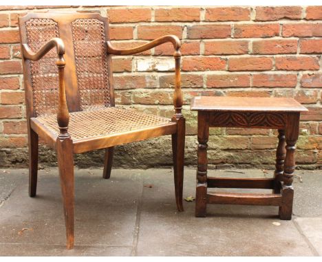 A 1920's caned chair together with an 18th Century 'style' joint stool.
