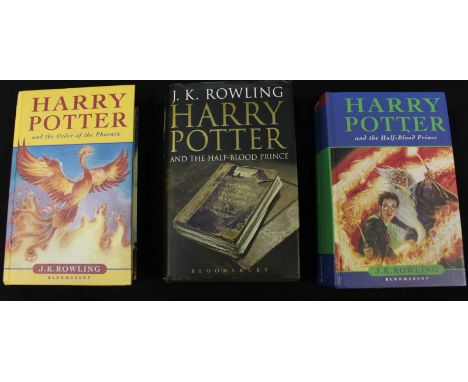 J.K. Rowling. Three first edition Harry Potter books: Harry Potter and the Order of the Phoenix (2003), and two copies: Harry