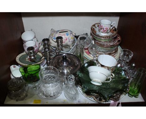 SECTION 11.  A group of ceramic and glass items including a Minton ribbon plate, numerous tea plates and 2 silver plated item