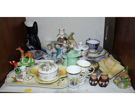 SECTION 6. A group of various ceramics including a Hummel salt and pepper shaped as monks, a Beswick art deco dish and a Roya