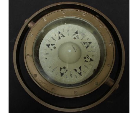 A mid 20th century Sestrel ships brass gimbal compass by Henry Browne & Son, London, number 2699N. 24 cm diameter overall.