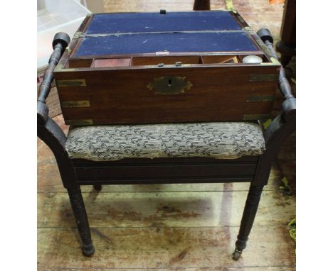 An early 20th century piano stool together with a 19th century brass-bound writing slope. (2)