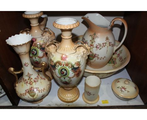 SECTION 8. A collection of assorted Crown Devon Fieldings porcelain items including a pair of vases, a jug and washbowl and o