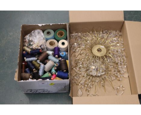 Two light fittings and box of threads 