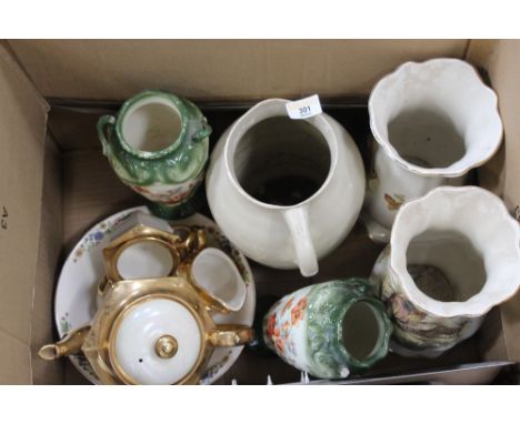 Two pairs of vases, teapot, sugar basin and jug etc 