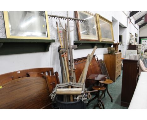A selection of miscellaneous and vintage tools and including an acme wringer vintage mangle  