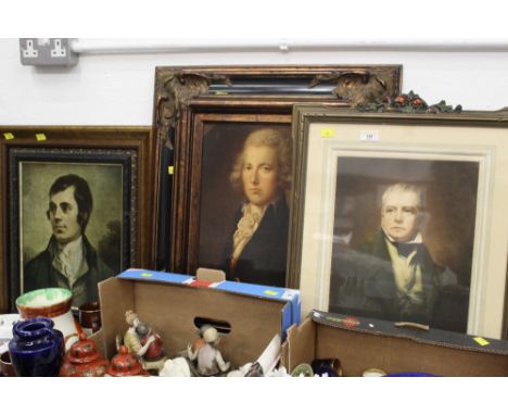 Three portrait prints of Robbie Burns, Sir Walter Scott and William Pitt 