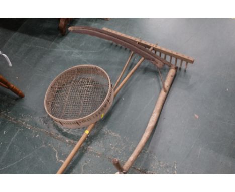 A vintage Scythe, a rake and riddle 