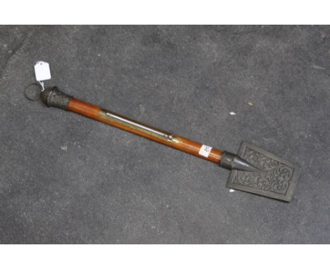 19th century steel and split cane spade form wall thermometer, possibly French 
