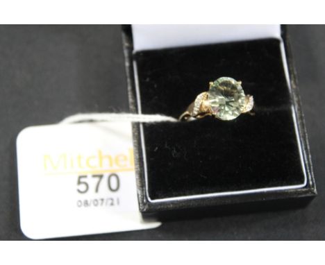 9 ct gold green Amethyst and Diamond ring, size O 1/2 