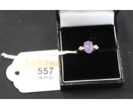 9 ct gold Cabochon Amethyst and Dimond ring, size K