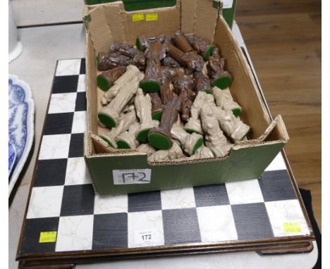 Large wooden base chessboard and quantity of classical style resin chess pieces