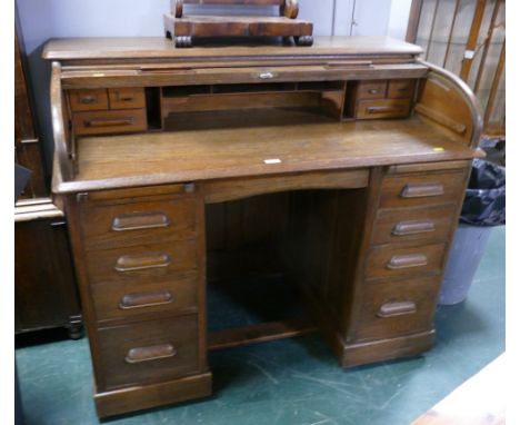 Lebus oak mid century roll top desk