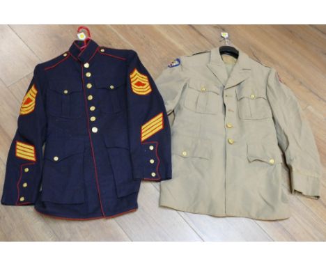 US Army World War Two/Korean War era uniform and US Marine Corps blue dress uniform tunic
