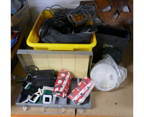 Vintage photography equipment, plates, slides, projector slides etc