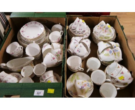 Two boxes of part tea sets, Royal Osborne, Paragon Victoriana Rose, Royal Standard etc