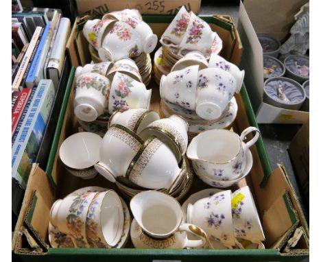 Two boxes of floral part tea sets, Colclough Duchess, Paragon Country Lane etc